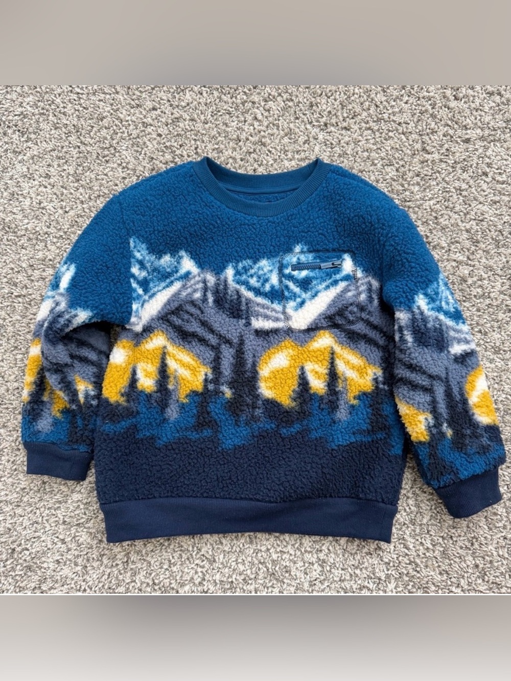 Old Navy Blue, Yellow & Gray Sherpa Mountain Crewneck